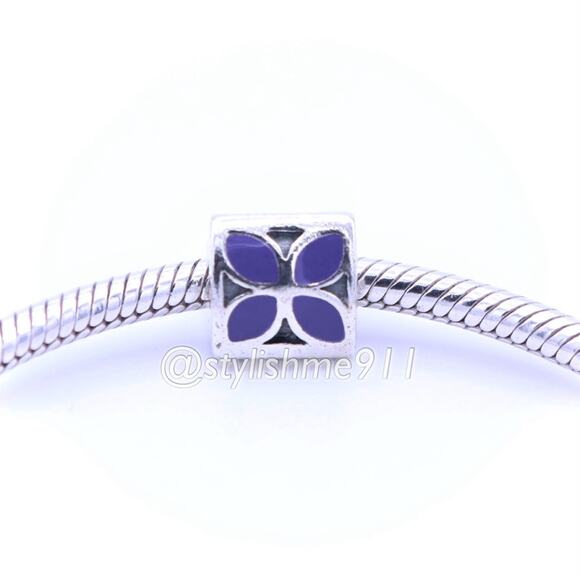 Authentic PANDORA Sterling Silver Violet Enamel Flower Charm - Picture 4 of 8